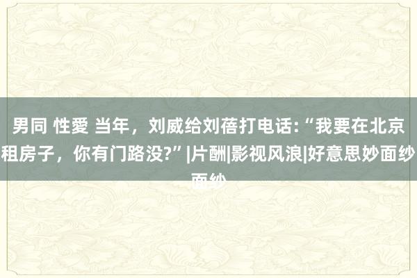 男同 性愛 当年，刘威给刘蓓打电话:“我要在北京租房子，你有门路没?”|片酬|影视风浪|好意思妙面纱