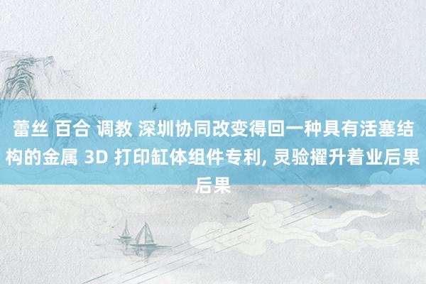 蕾丝 百合 调教 深圳协同改变得回一种具有活塞结构的金属 3D 打印缸体组件专利, 灵验擢升着业后果