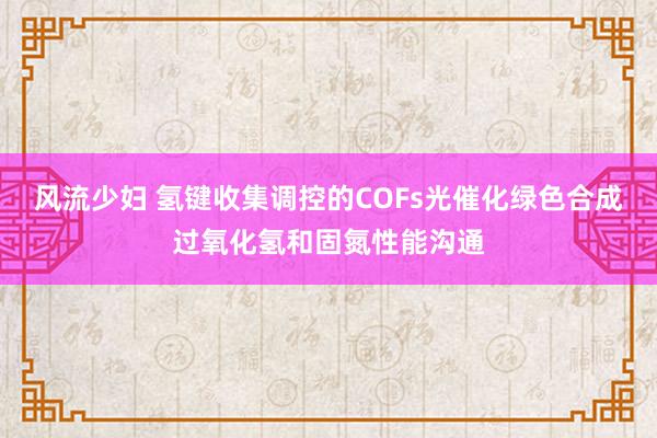 风流少妇 氢键收集调控的COFs光催化绿色合成过氧化氢和固氮性能沟通